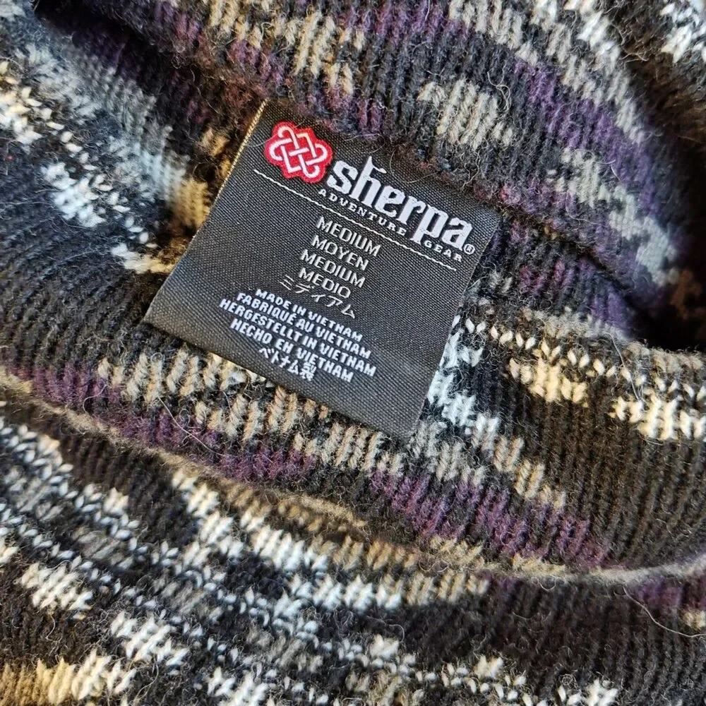 SHERPA Brand High Neck Aztec Sweater Size Medium Merino Alpaca Wool Blend Warm